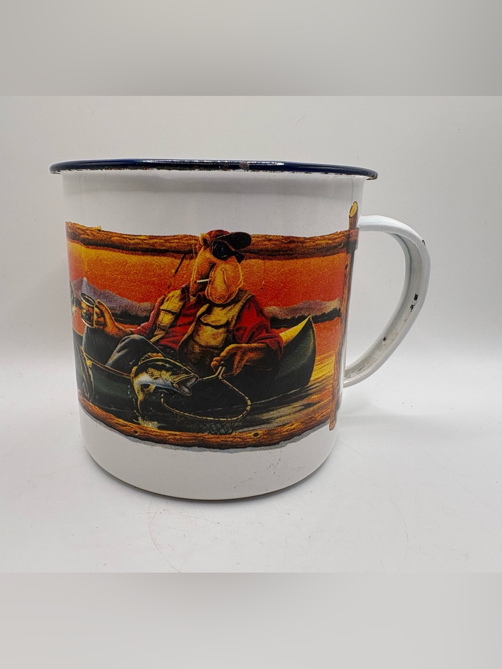 Vintage 1993 Joe Camel Fish & Game Club Enamel Mug RJR Tobacco Advertising